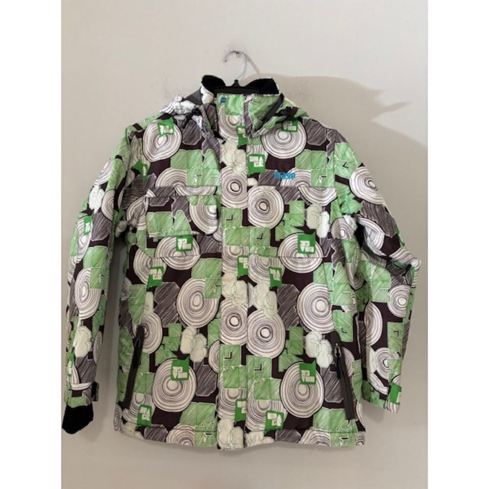 Orage Ski Snowboard Hooded Jacket Green White Geometric Design Youth Medium